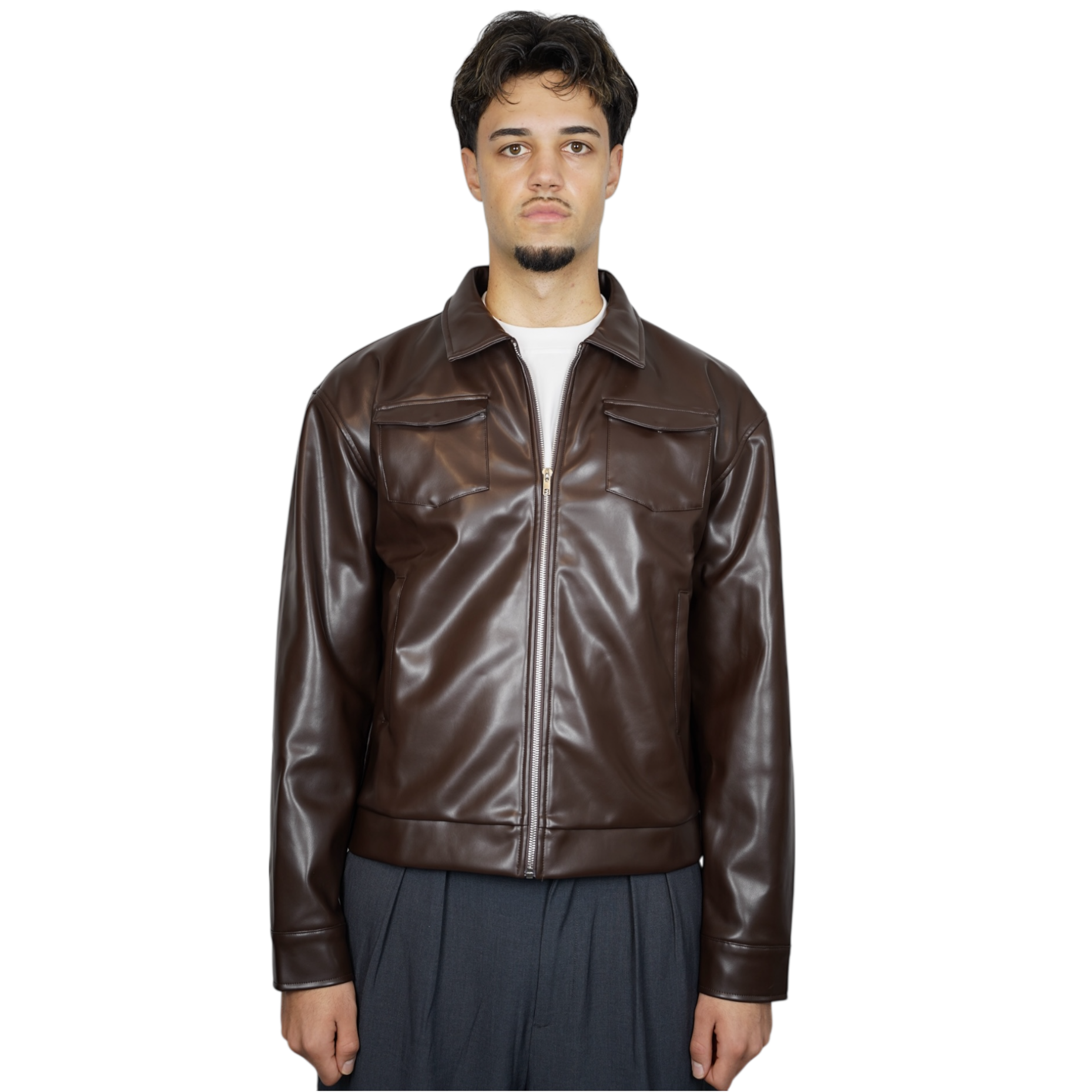 ESPRESSO FAUX LEATHER JACKET
