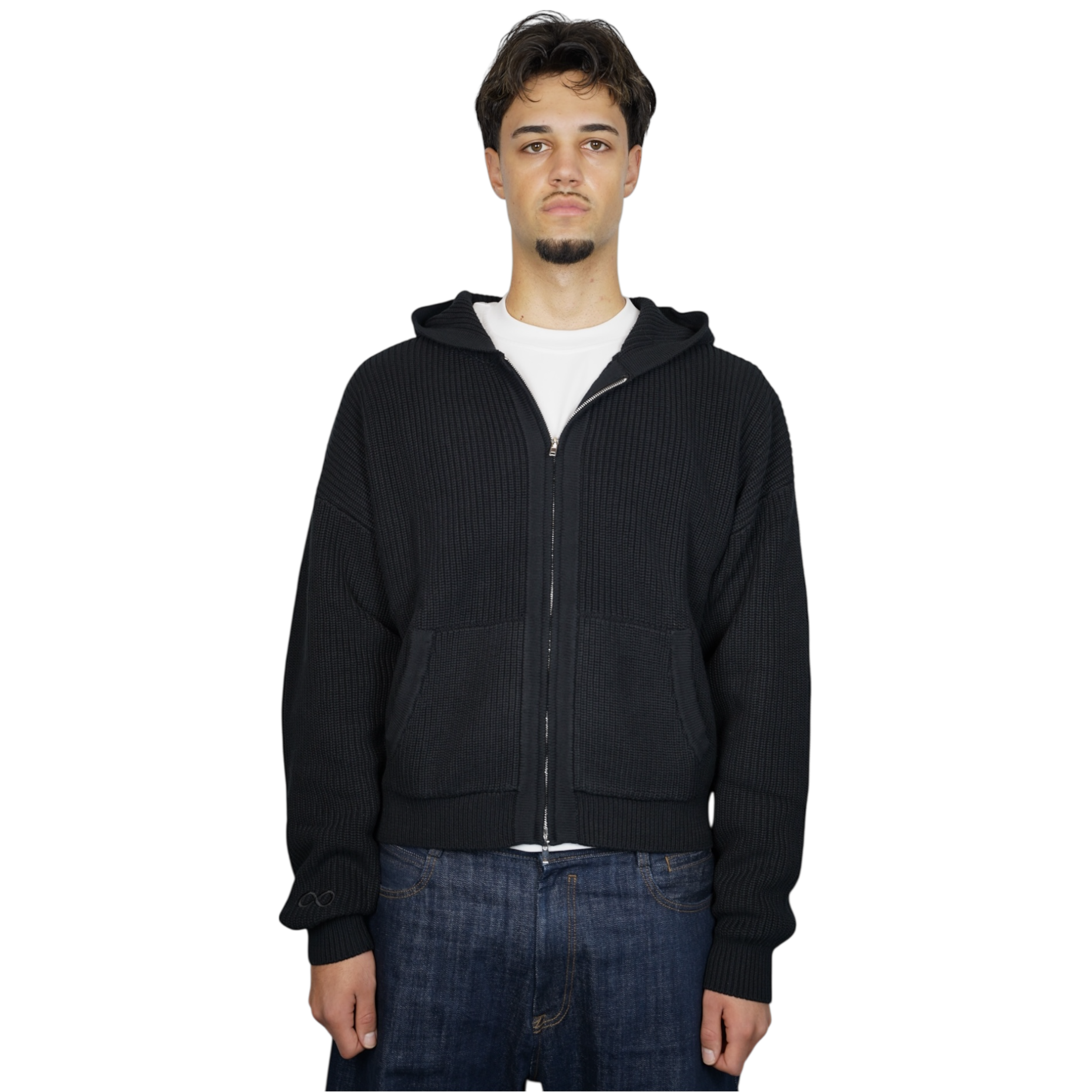 BLACK KNIT DOUBLE - ZIP