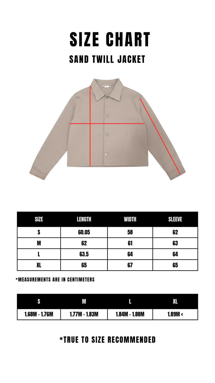 Size Chart SAND TWILL JACKET