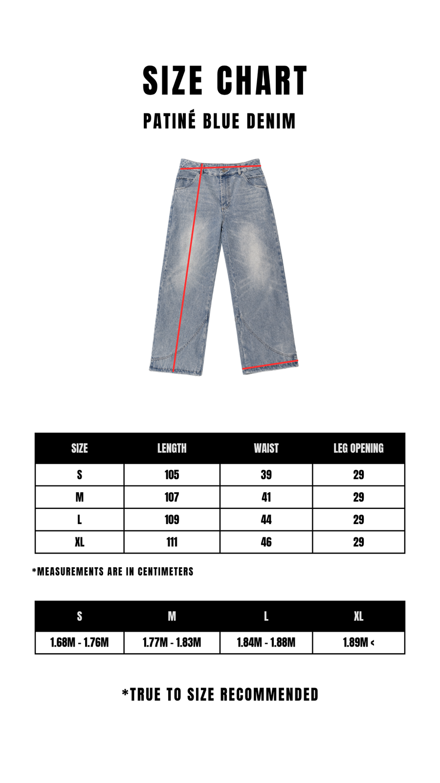 Size Chart PATINÉ BLUE DENIM