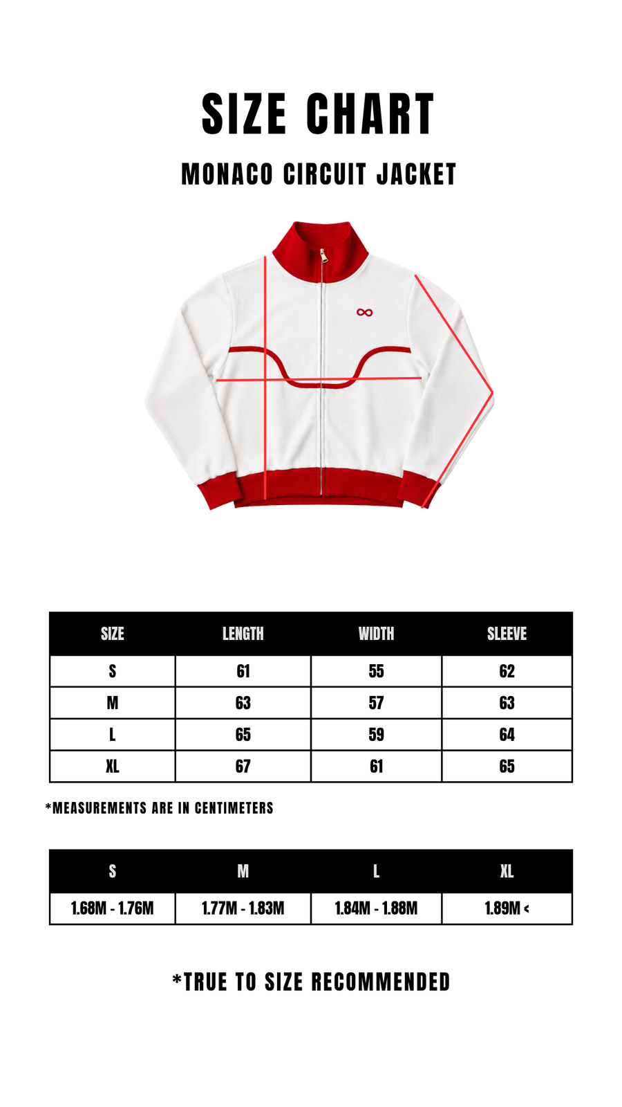 Size Chart MONACO CIRCUIT JACKET