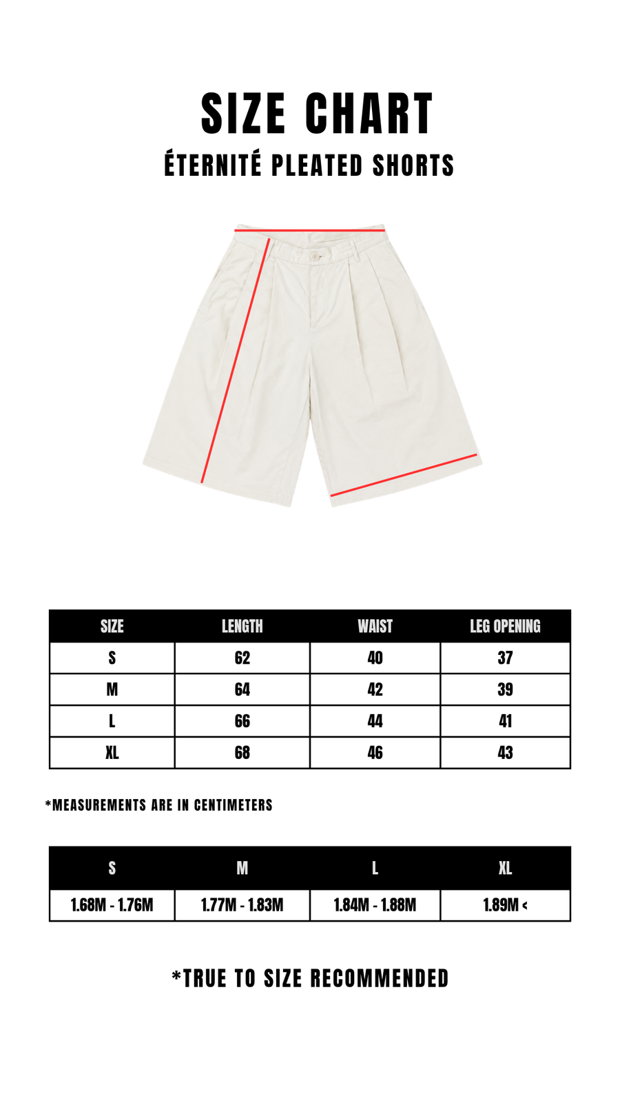 Size Chart ÉTERNITÉ PLEATED SHORTS